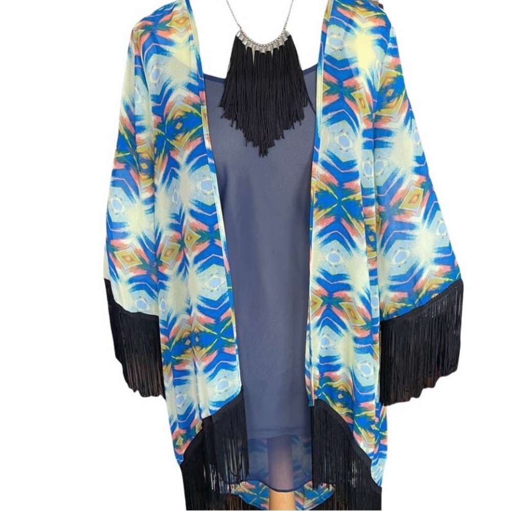 Umgee Multicolor Patterned Swim Coverup with Fringe